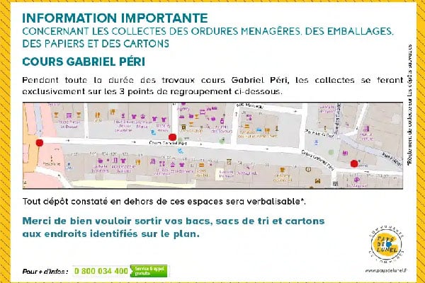 Info pratique : organisation de la collecte des déchets Cours Gabriel Péri